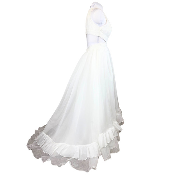 Mac Duggal Dress White Chiffon Halter Neck Cross Open Back CutOut Maxi Gown Sz 6 - Picture 6 of 12
